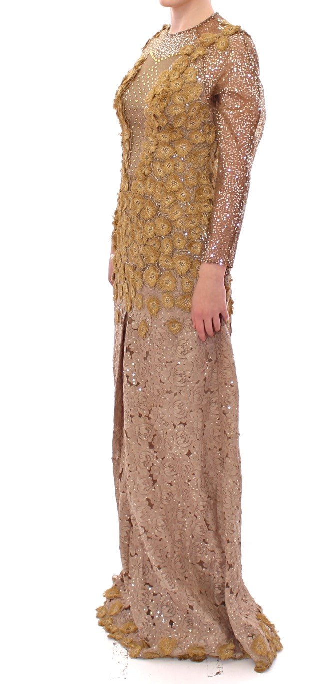 GOLD Long Lace Maxi Crystal Dress - X excelência