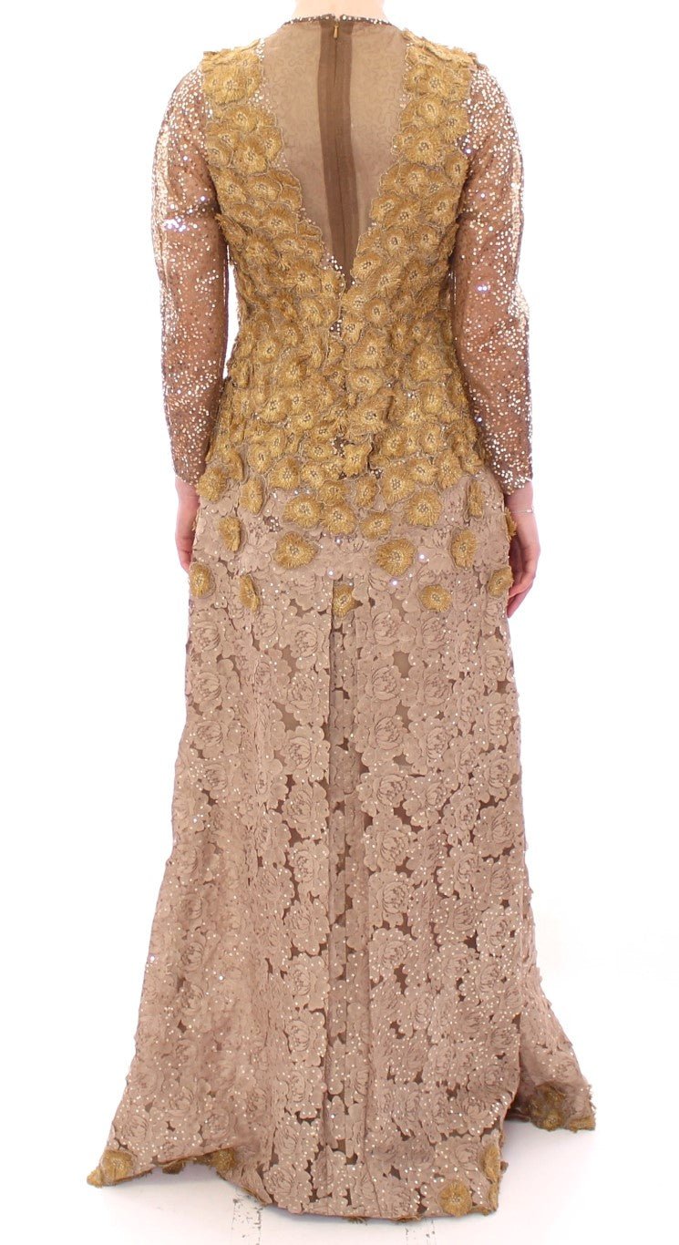 GOLD Long Lace Maxi Crystal Dress - X excelência