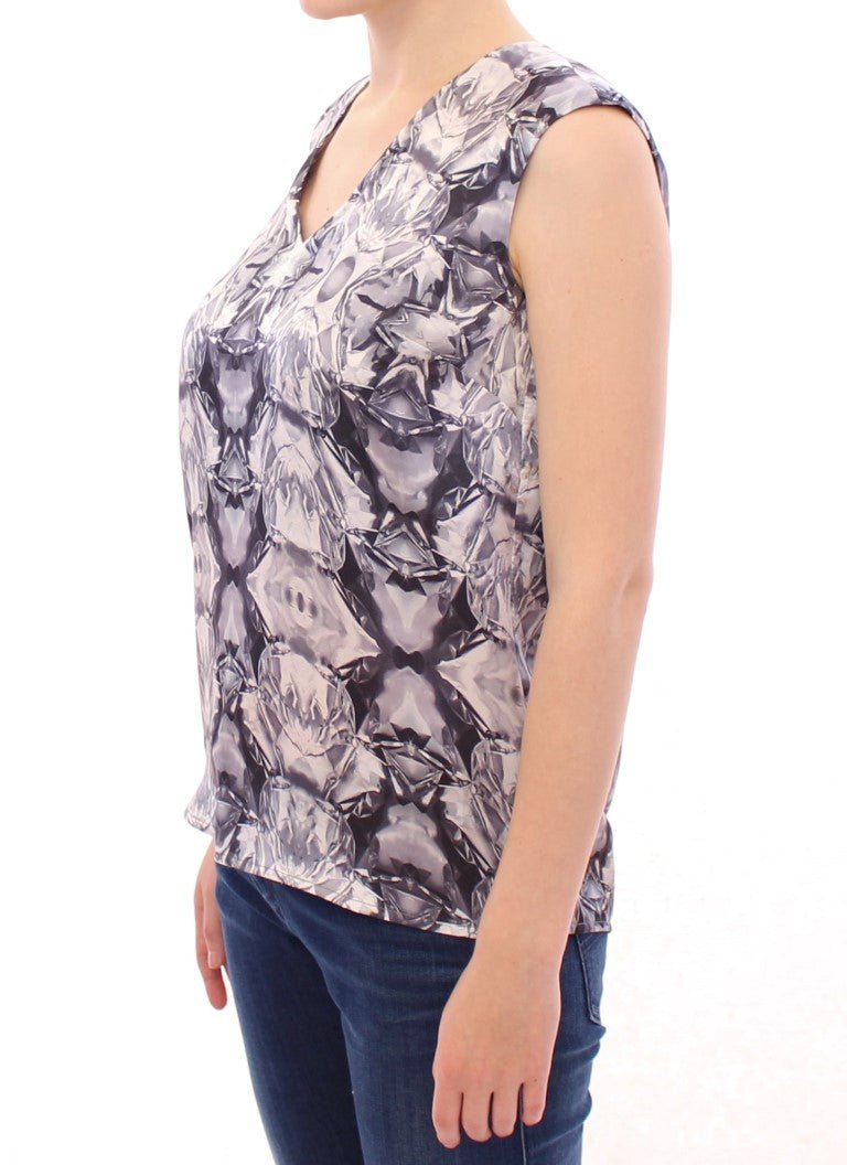 Gray Blue Silk Sleeveless Top Shirt Blouse - X excelência