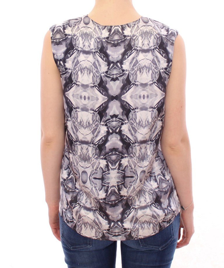 Gray Blue Silk Sleeveless Top Shirt Blouse - X excelência