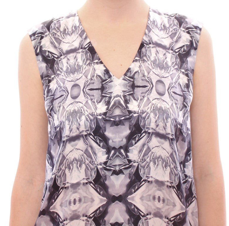 Gray Blue Silk Sleeveless Top Shirt Blouse - X excelência