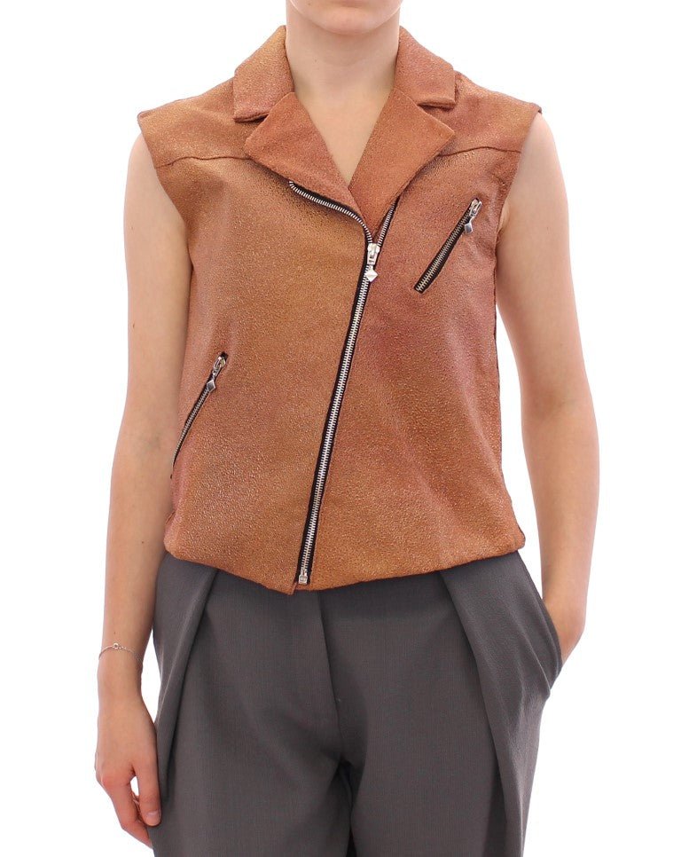 Brown Leather Jacket Vest - X excelência