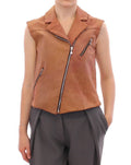 Brown Leather Jacket Vest - X excelência