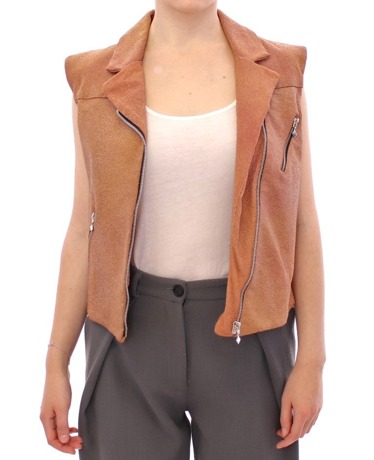 Brown Leather Jacket Vest - X excelência