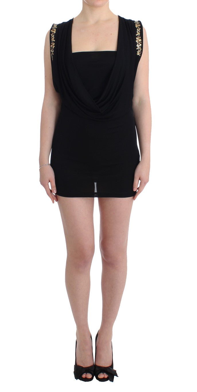 Black Embellished Jersey Mini Sheath Short Dress - X excelência