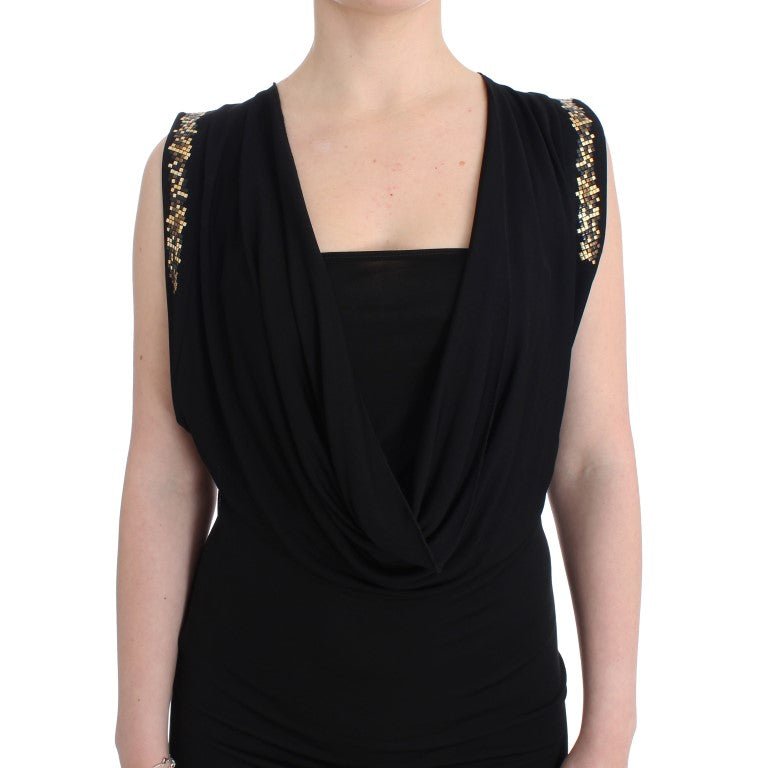 Black Embellished Jersey Mini Sheath Short Dress - X excelência