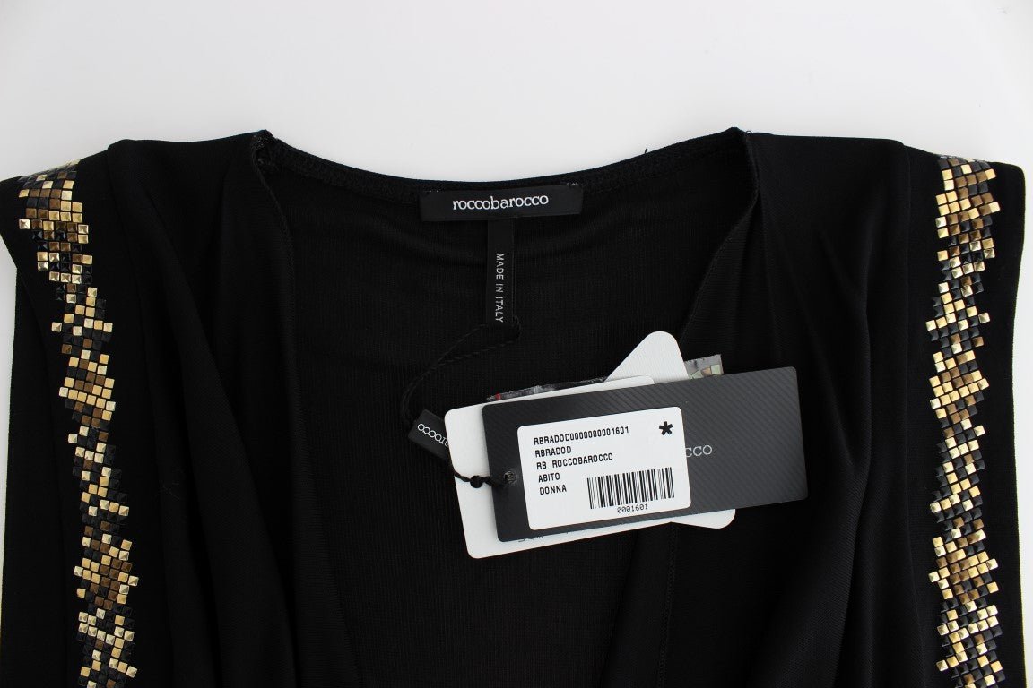 Black Embellished Jersey Mini Sheath Short Dress - X excelência