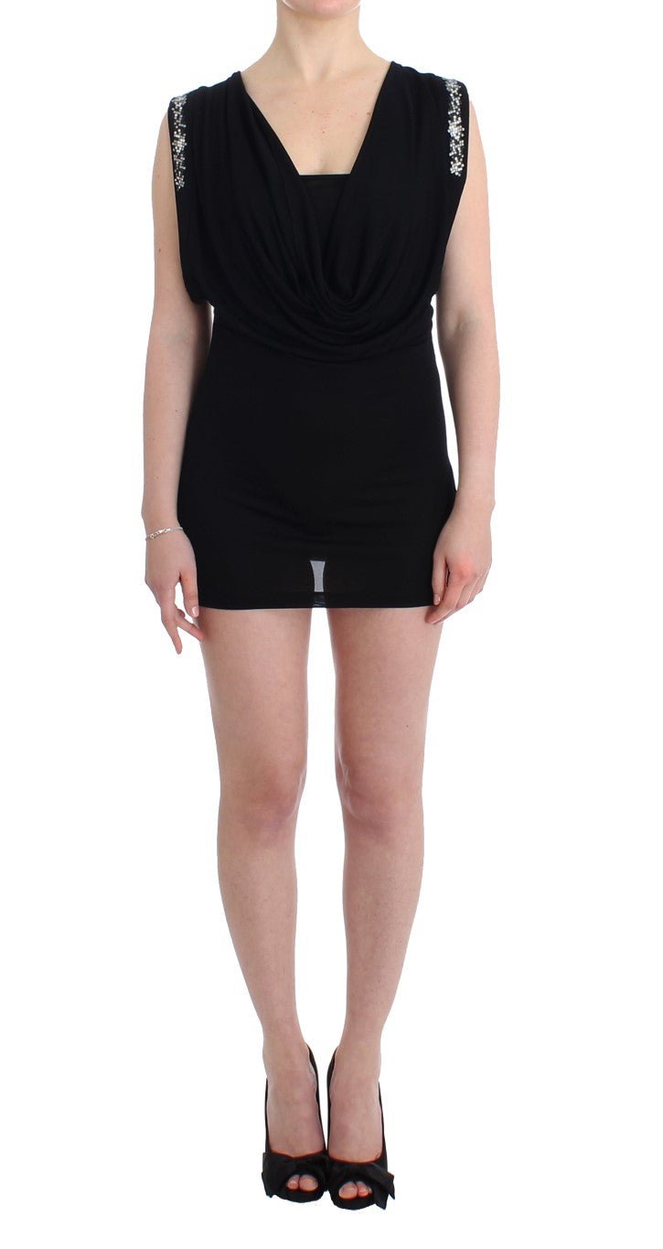 Black Embellished Jersey Mini Sheath Short Dress - X excelência