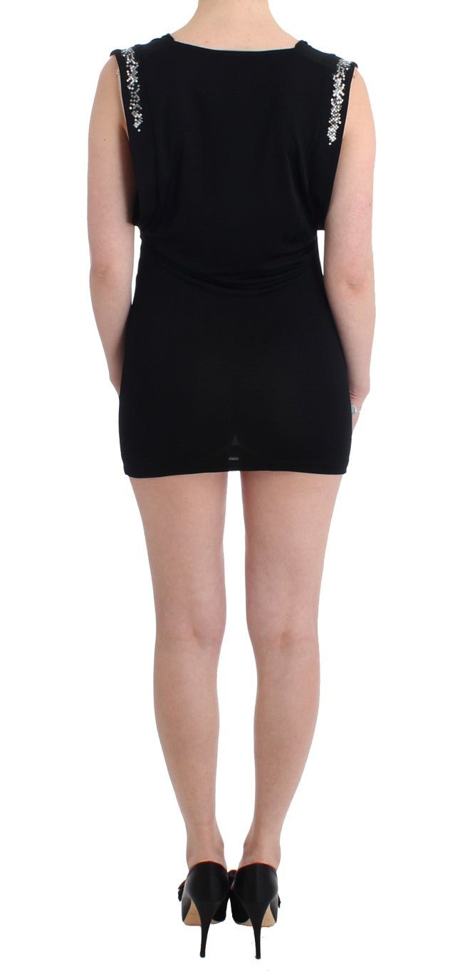 Black Embellished Jersey Mini Sheath Short Dress - X excelência