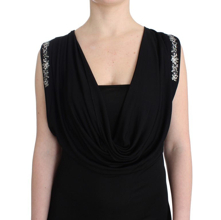 Black Embellished Jersey Mini Sheath Short Dress - X excelência