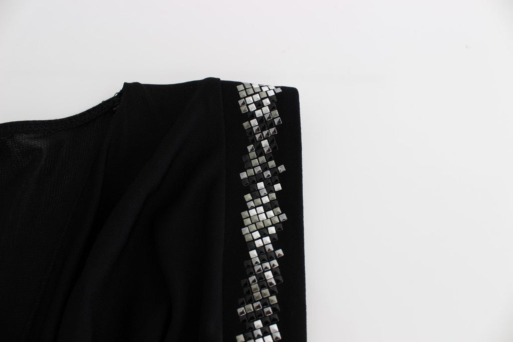 Black Embellished Jersey Mini Sheath Short Dress - X excelência