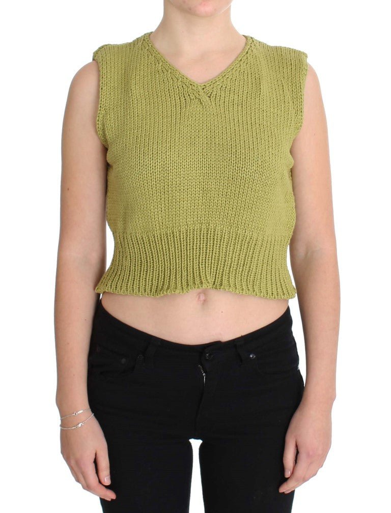 Green Cotton Blend Knitted Sleeveless Sweater - X excelência