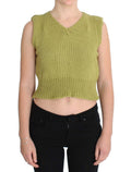 Green Cotton Blend Knitted Sleeveless Sweater - X excelência