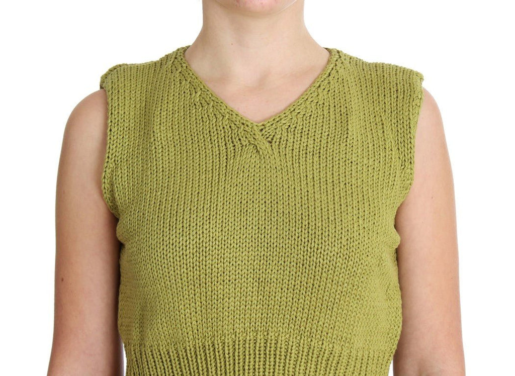 Green Cotton Blend Knitted Sleeveless Sweater - X excelência