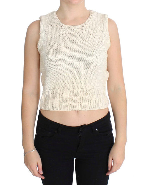 Beige Cotton Blend Knitted Sleeveless Sweater - X excelência