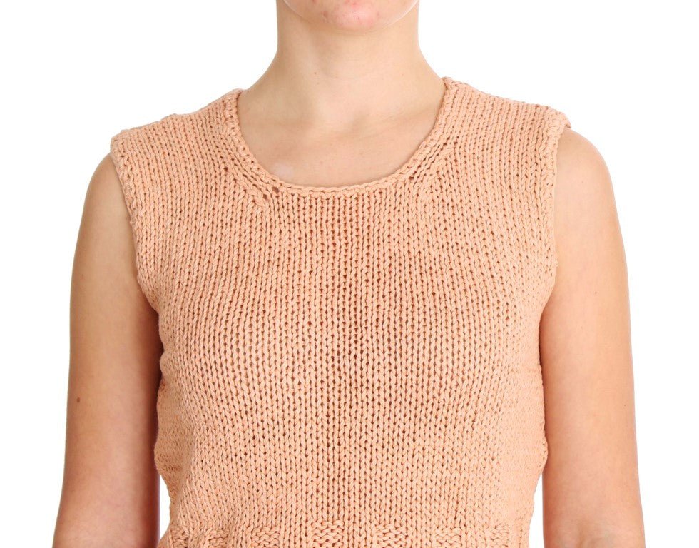 Pink Cotton Blend Knitted Sleeveless Sweater - X excelência