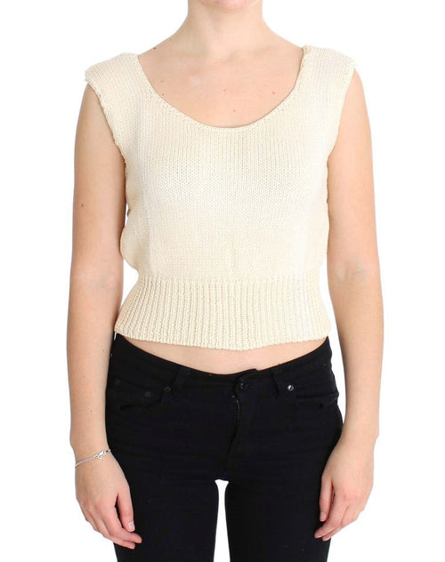 Beige Cotton Blend Knitted Sleeveless Sweater - X excelência
