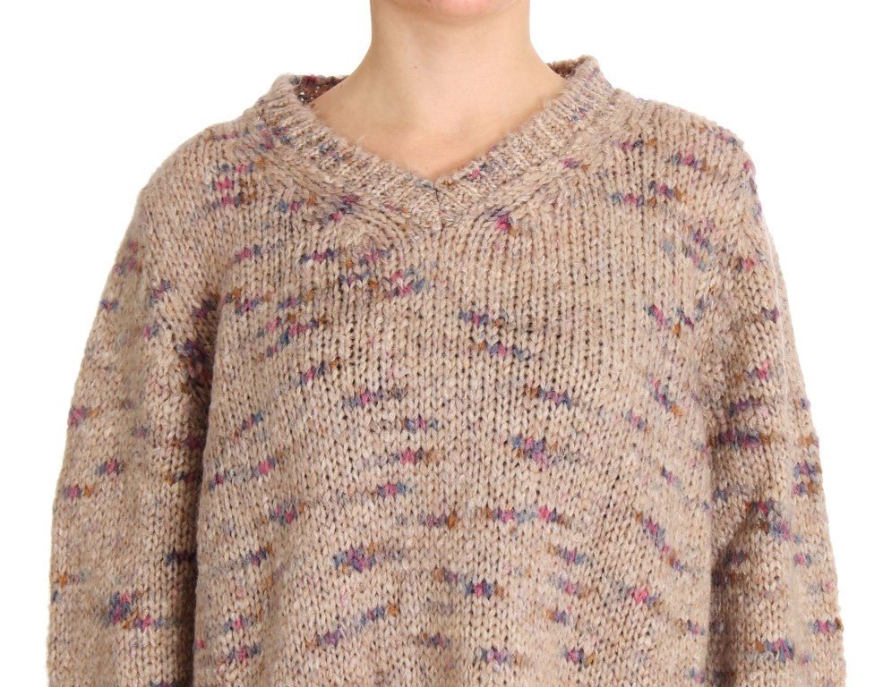 Beige Wool Blend Knitted Oversize Sweater - X excelência