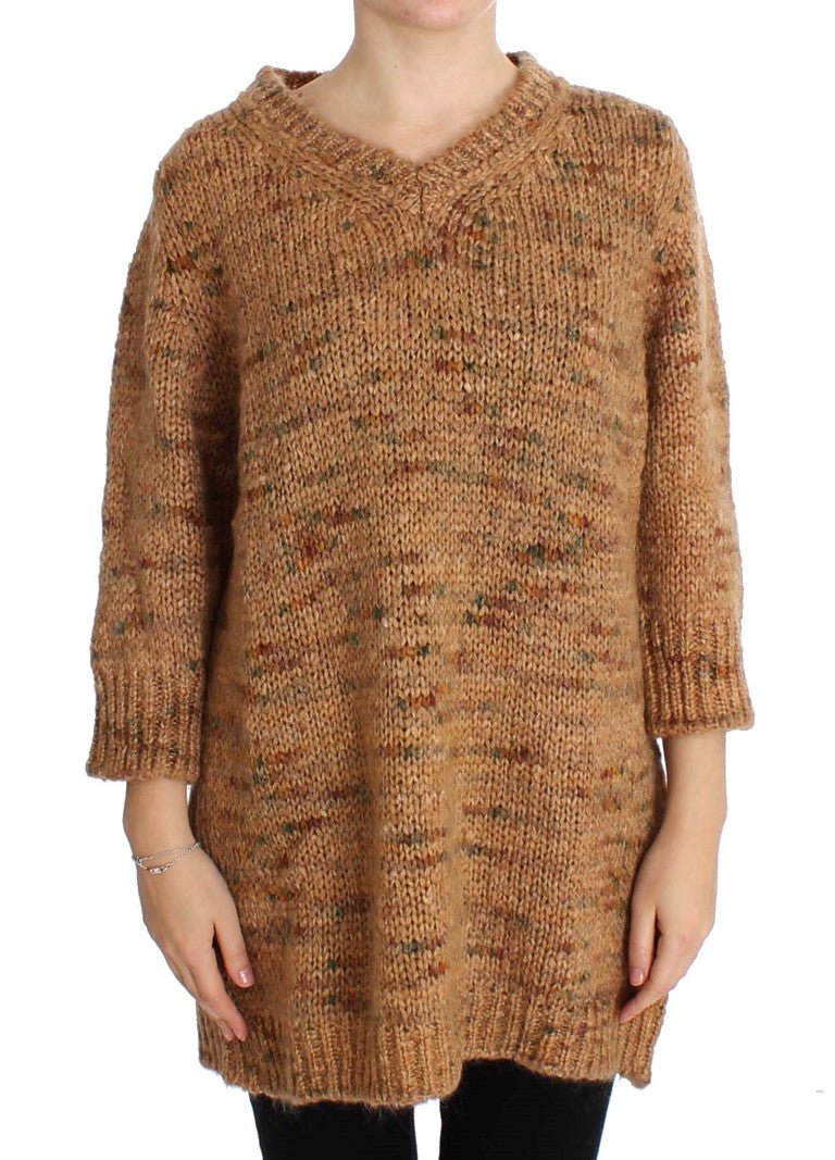 Brown Wool Blend Knitted Oversize Sweater - X excelência