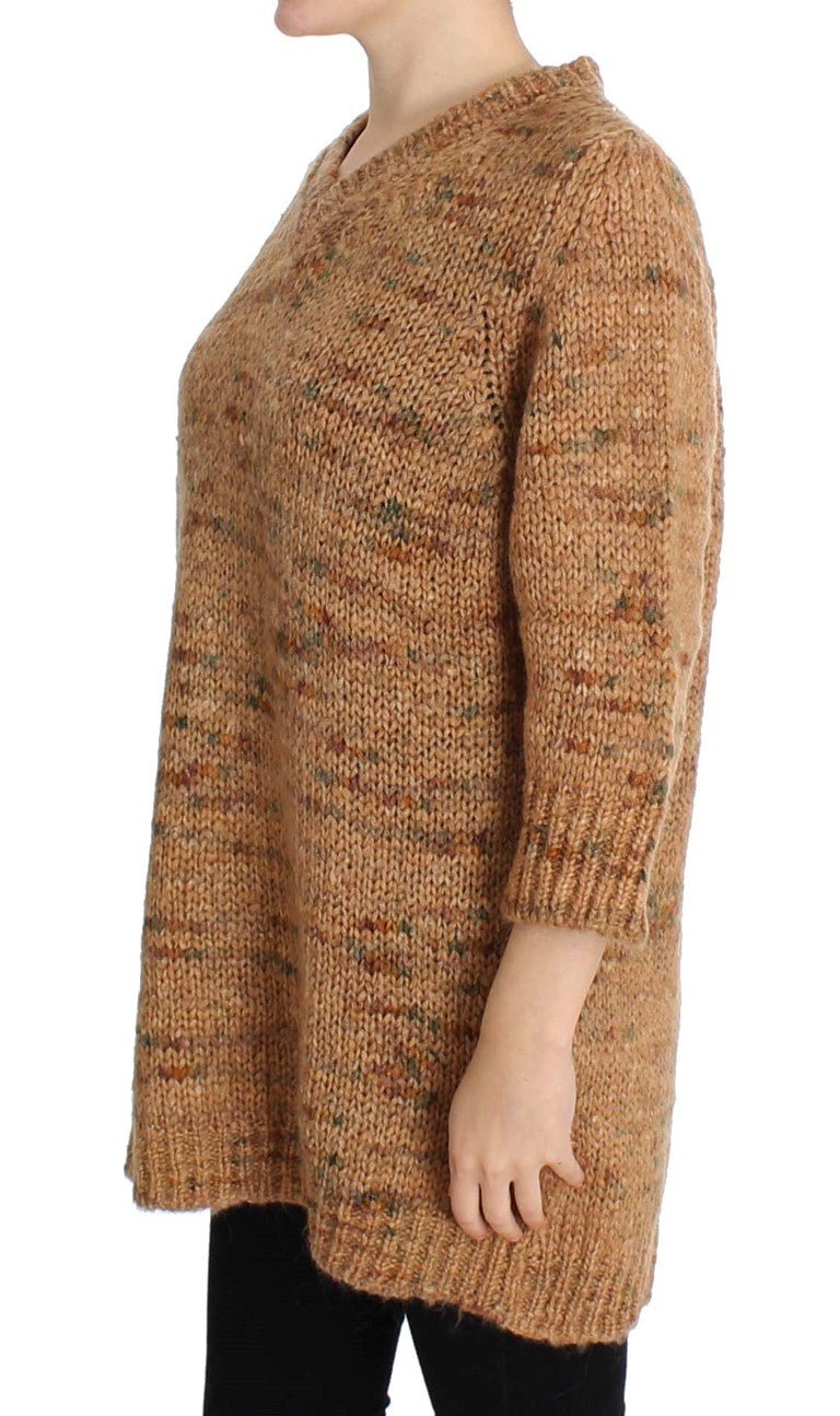 Brown Wool Blend Knitted Oversize Sweater - X excelência
