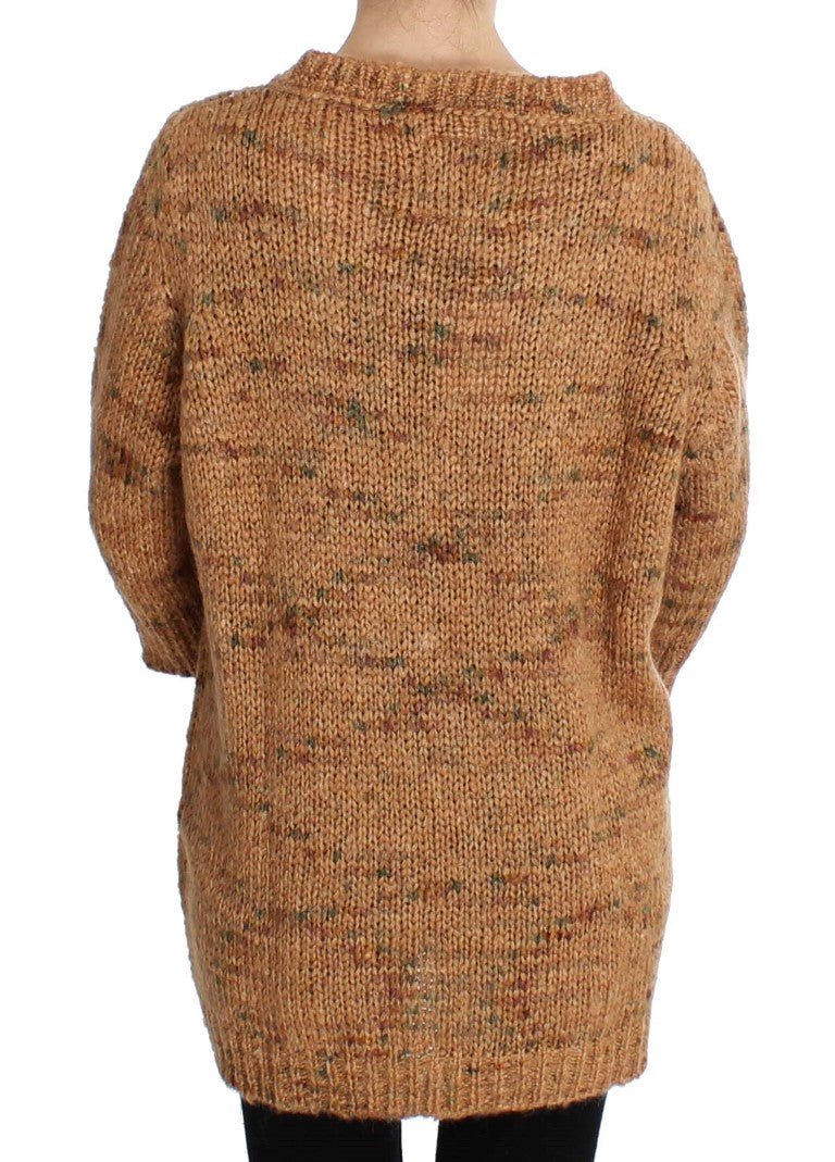 Brown Wool Blend Knitted Oversize Sweater - X excelência