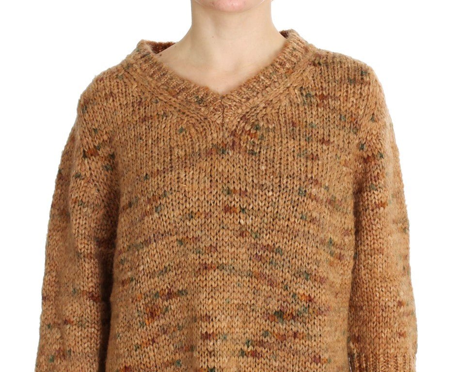 Brown Wool Blend Knitted Oversize Sweater - X excelência