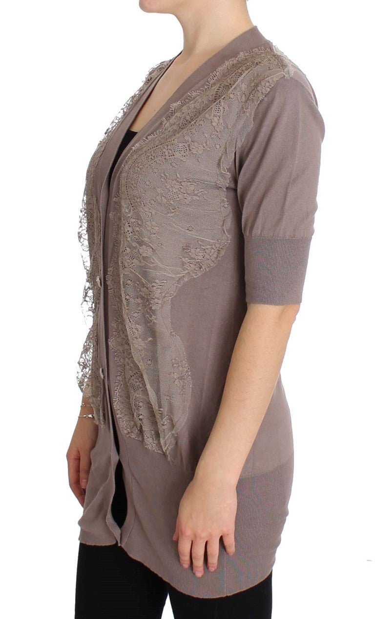 Purple Lace Cotton Cardigan Sweater - X excelência