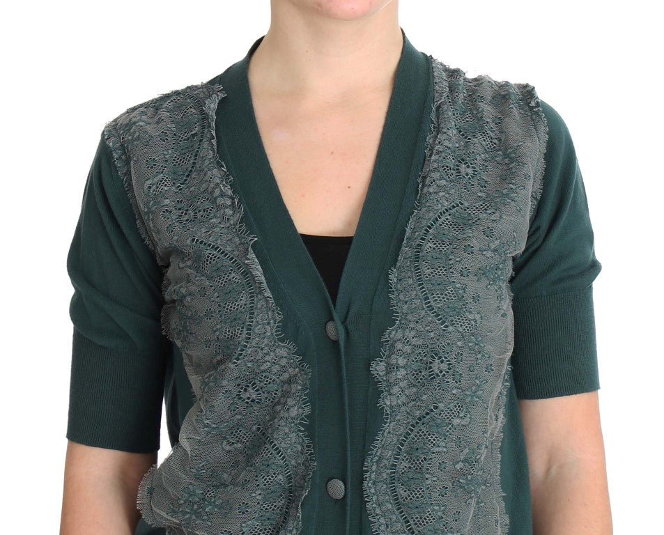 Green Lace Cotton Cardigan Sweater - X excelência