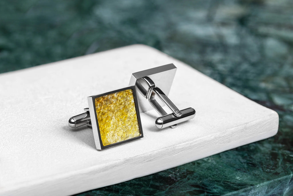 Square Cufflinks – Yellow Leather