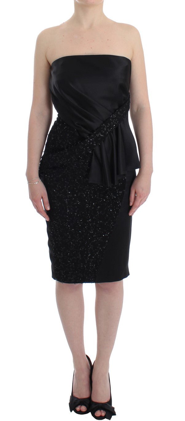 Black Strapless Embellished Pencil Dress - X excelência