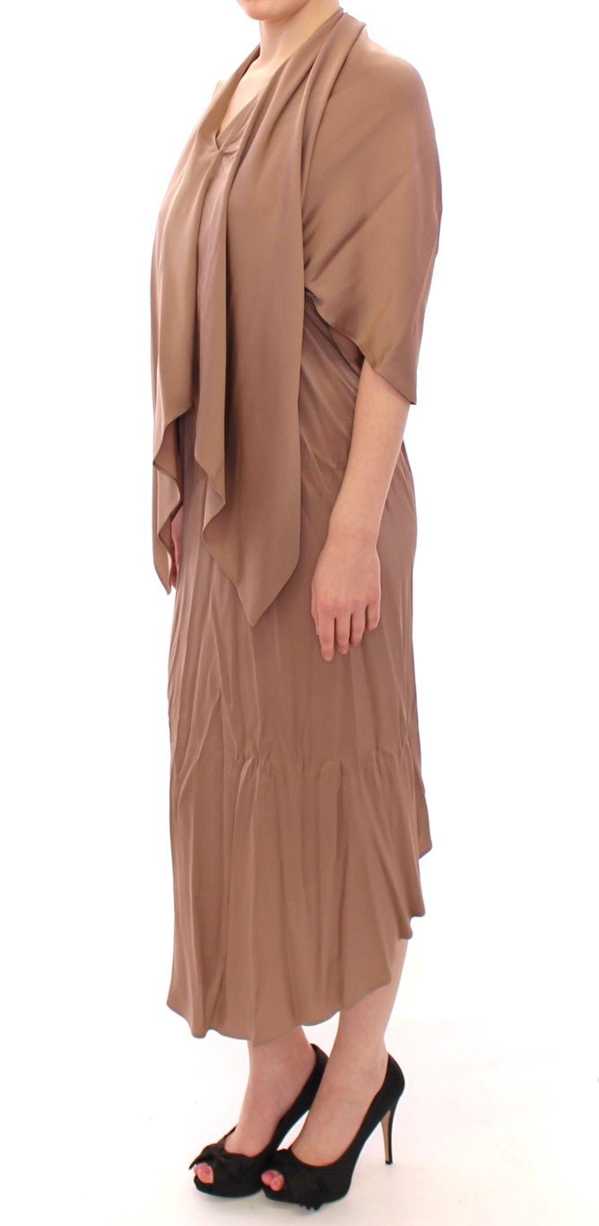 Brown Draped Silk Sheath Shift Coctail Dress - X excelência