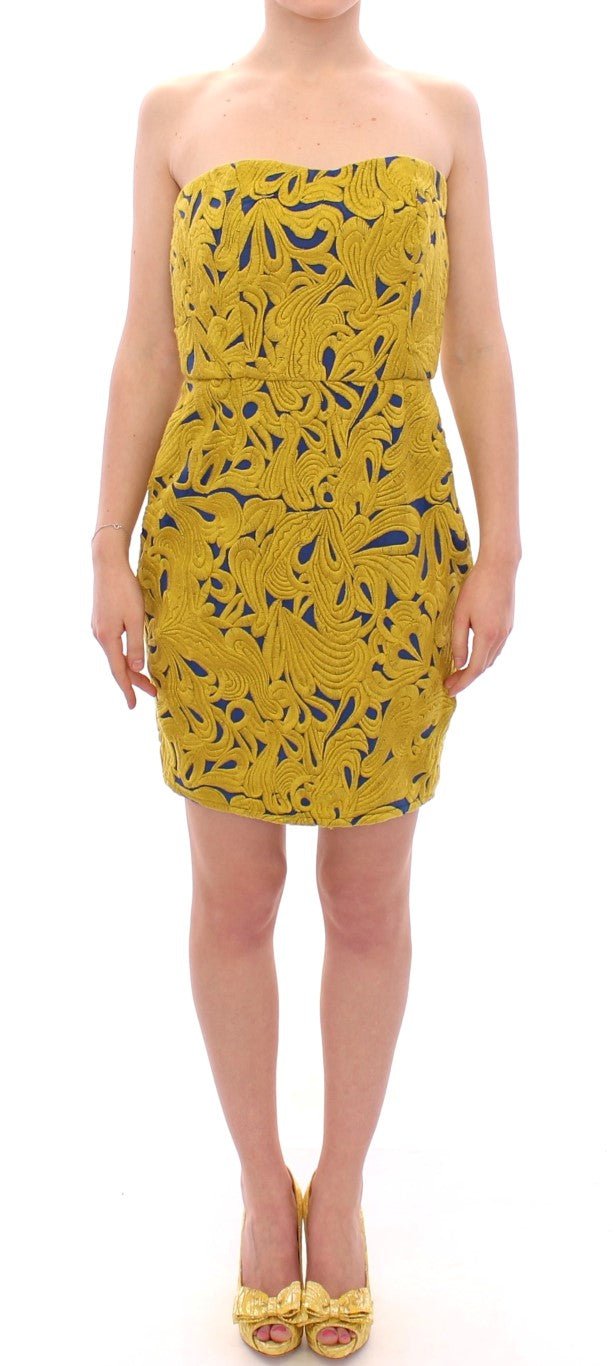 Blue Yellow Strapless Bubble Mini Shift Dress - X excelência
