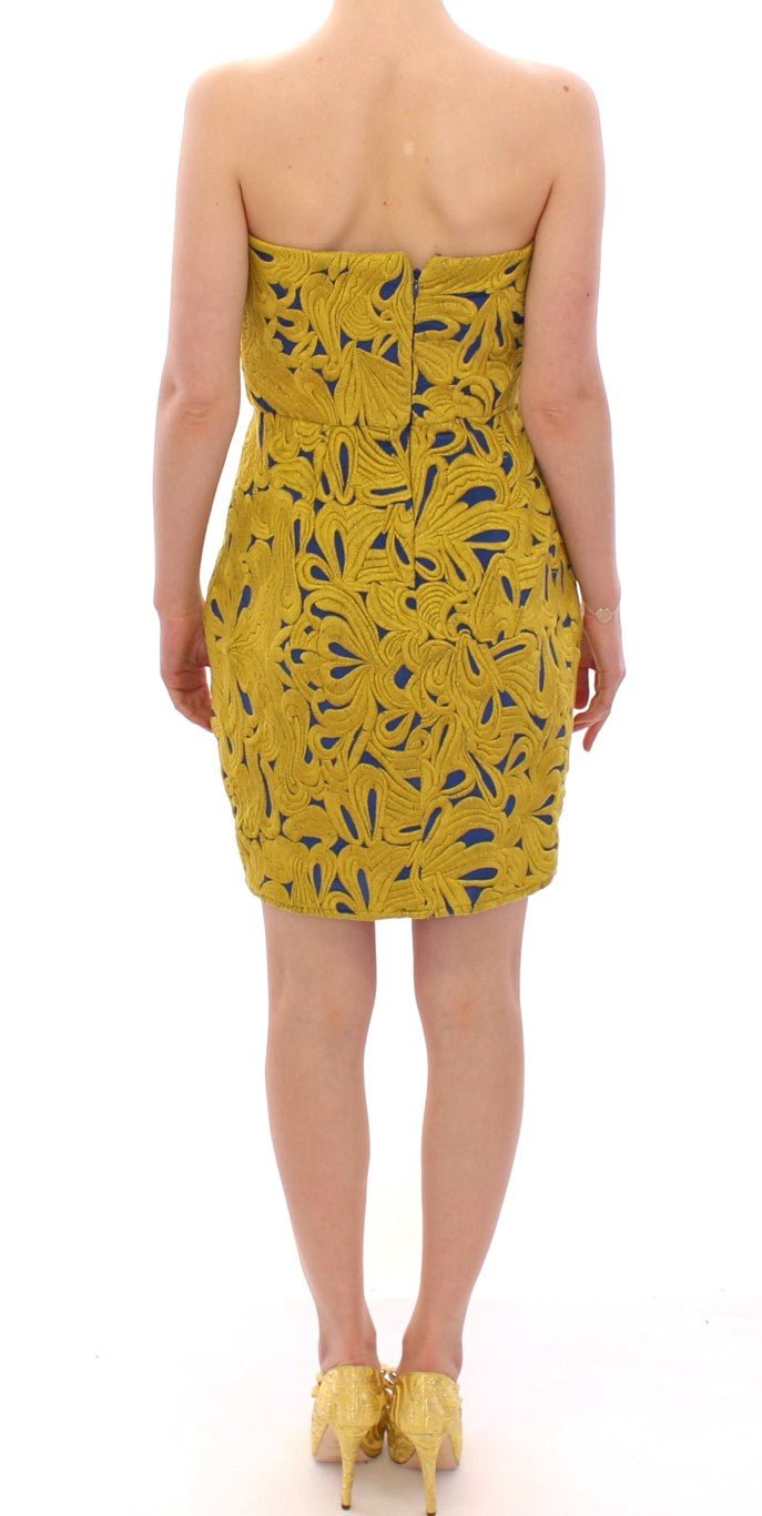 Blue Yellow Strapless Bubble Mini Shift Dress - X excelência