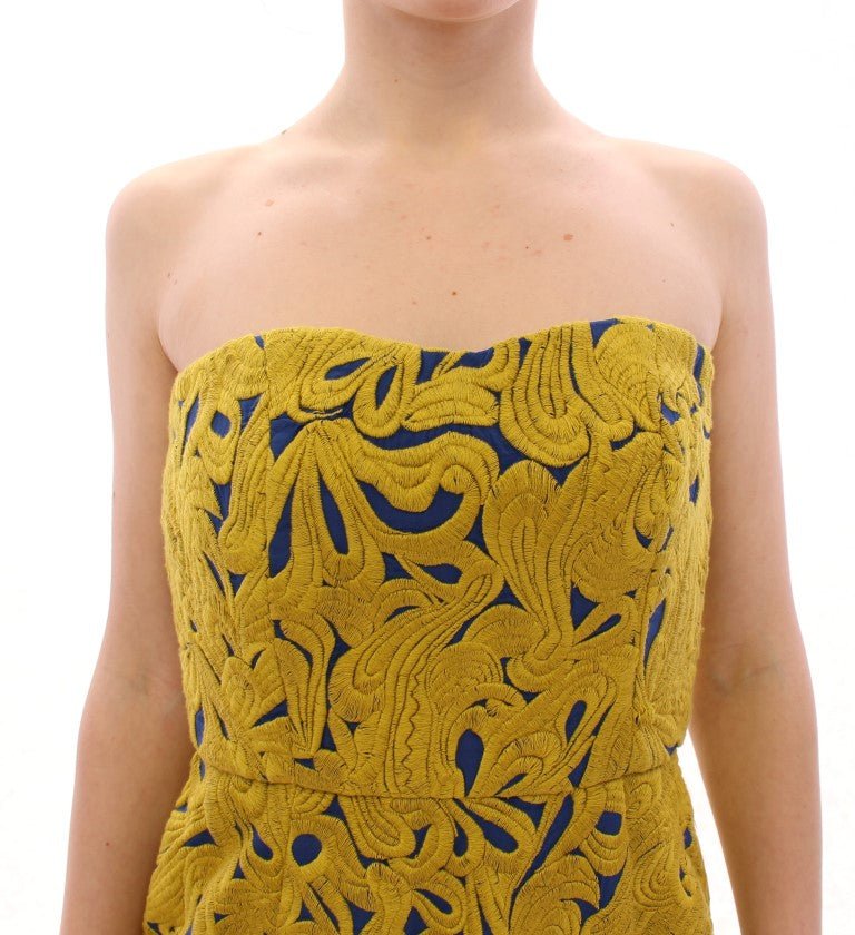 Blue Yellow Strapless Bubble Mini Shift Dress - X excelência