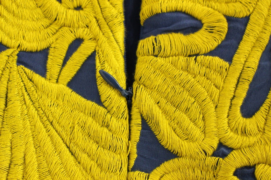 Blue Yellow Strapless Bubble Mini Shift Dress - X excelência