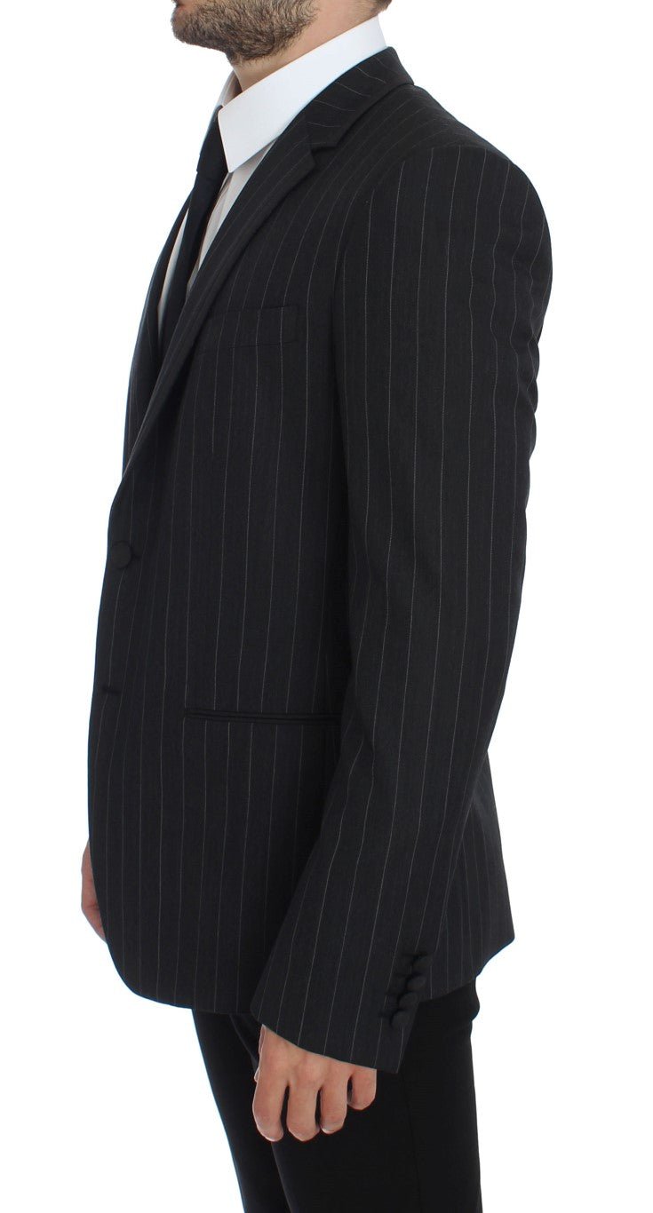 Gray Striped Slim Fit Wool Blazer - X excelência