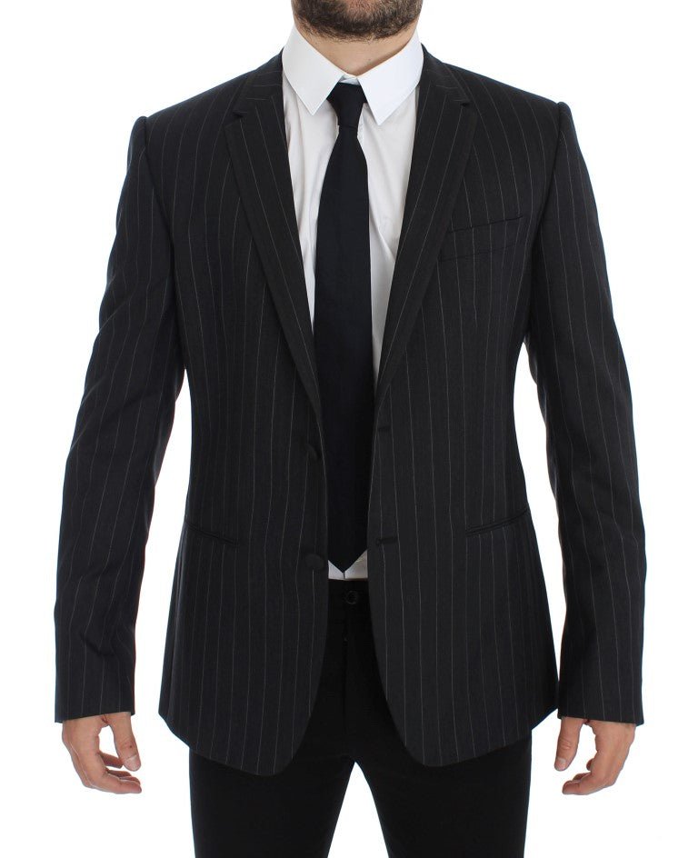 Gray Striped Slim Fit Wool Blazer - X excelência