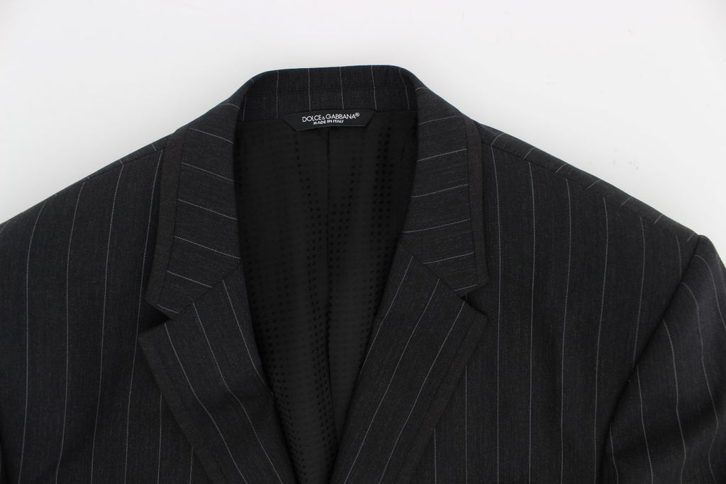 Gray Striped Slim Fit Wool Blazer - X excelência