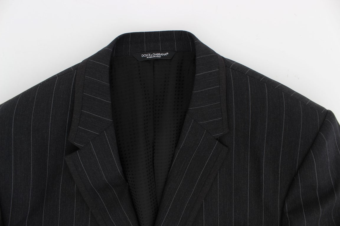 Gray Striped Slim Fit Wool Blazer - X excelência