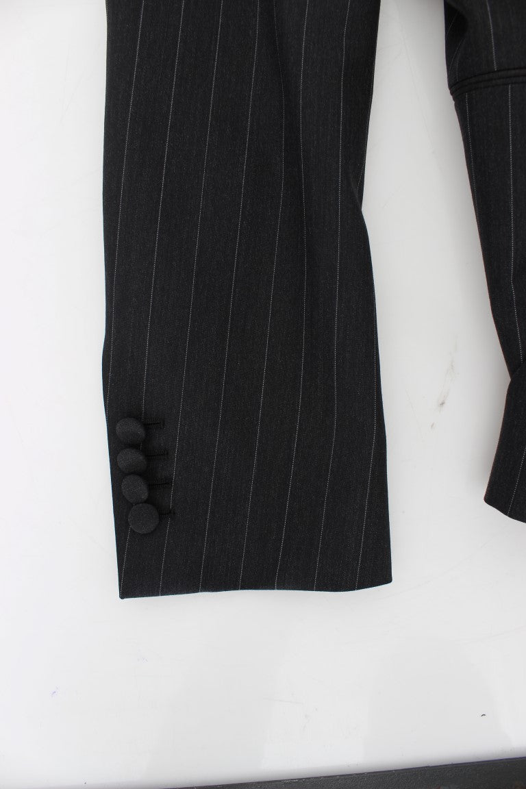 Gray Striped Slim Fit Wool Blazer - X excelência