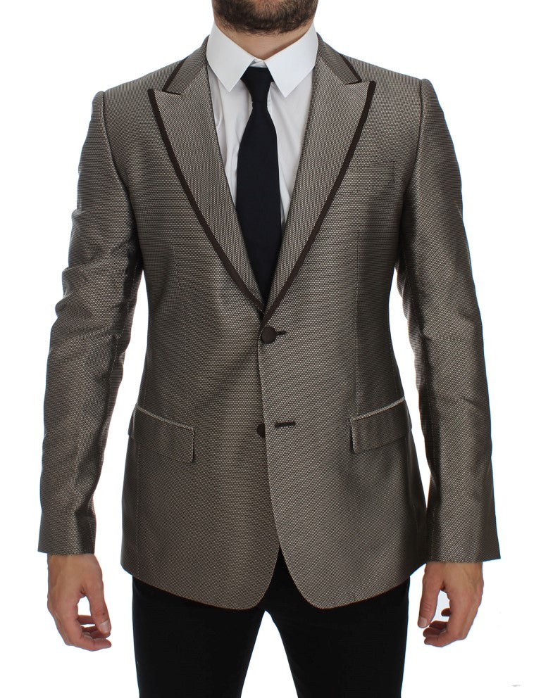 Brown Slim Fit Silk Two Button Blazer - X excelência