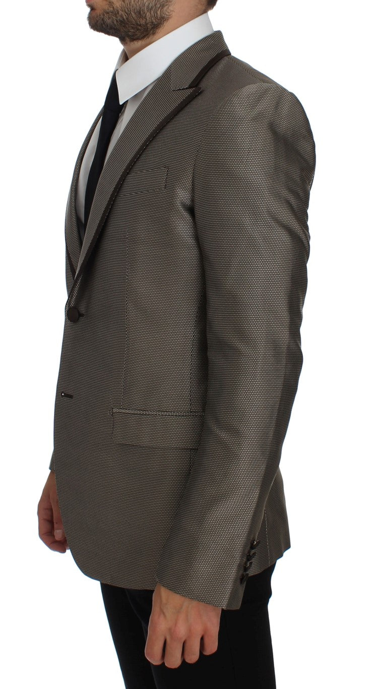 Brown Slim Fit Silk Two Button Blazer - X excelência