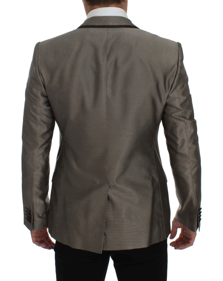 Brown Slim Fit Silk Two Button Blazer - X excelência