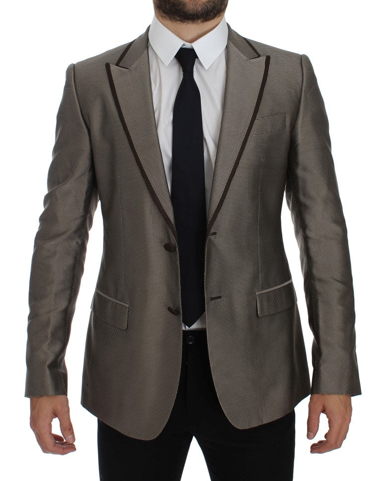 Brown Slim Fit Silk Two Button Blazer - X excelência