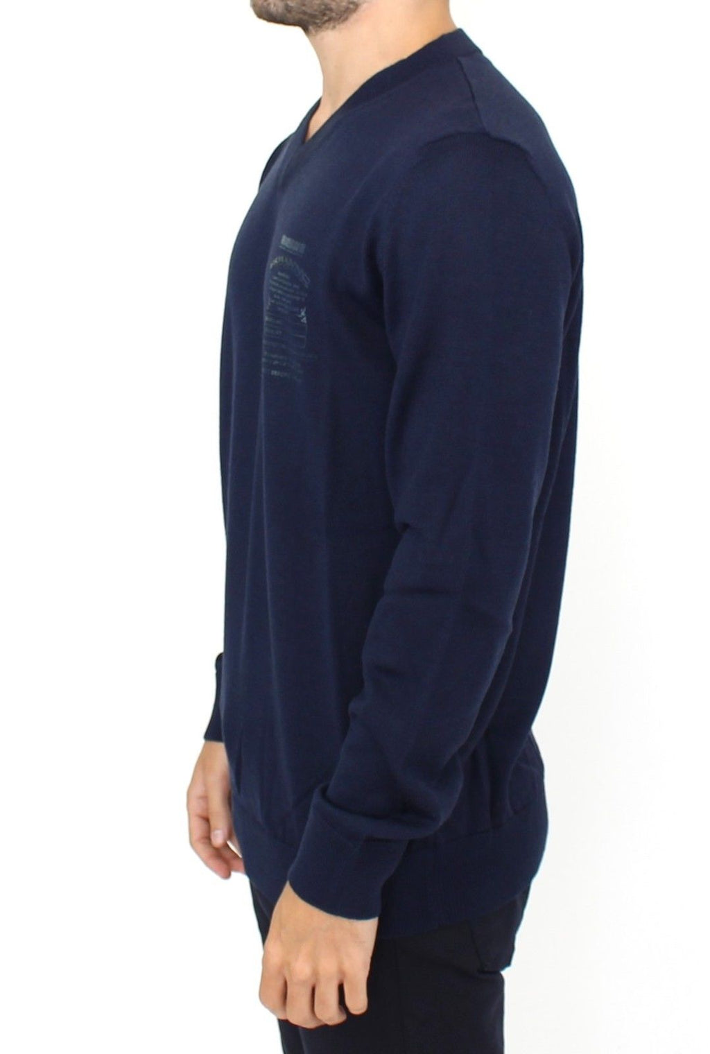 Blue Wool Blend V-neck Pullover Sweater - X excelência