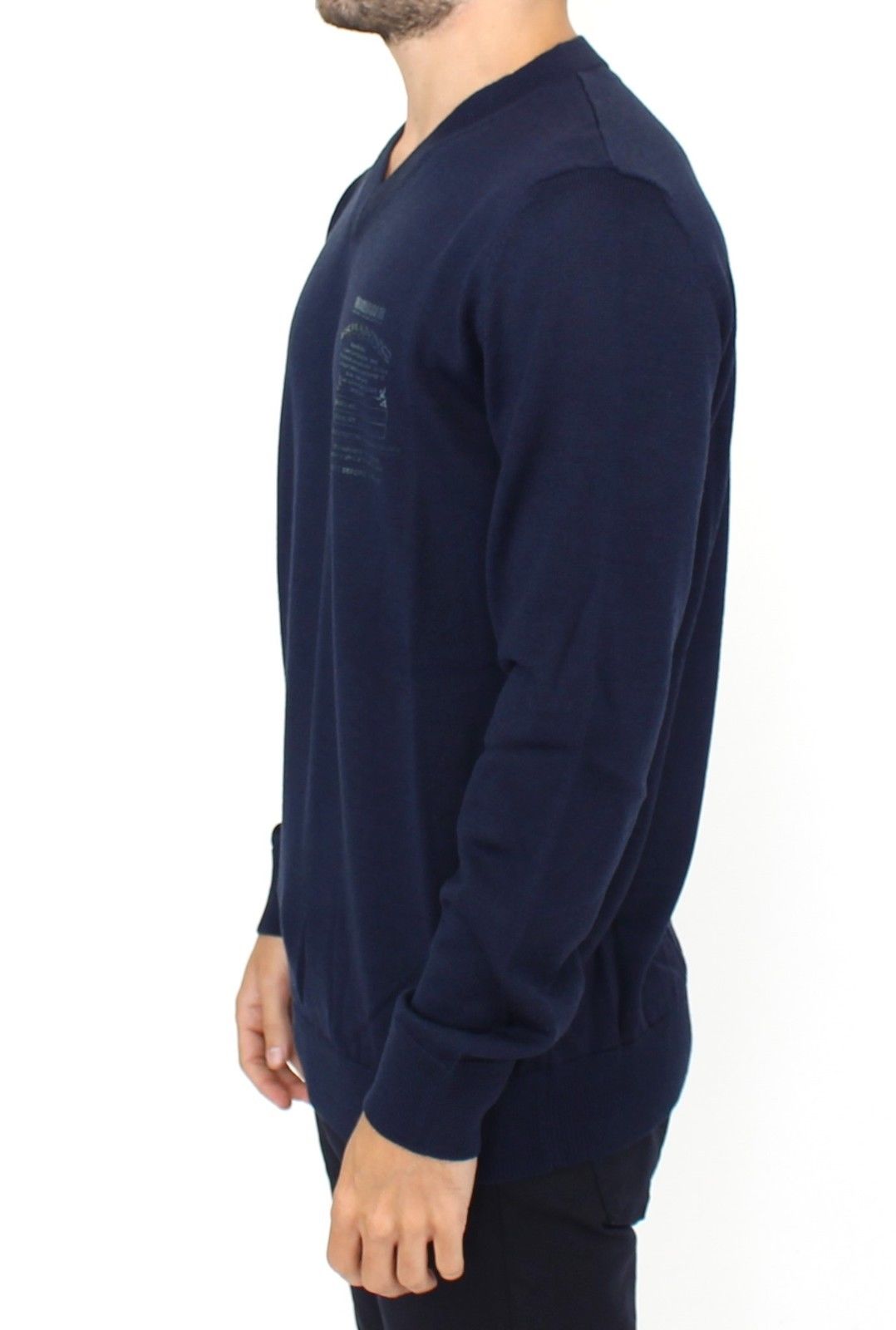 Blue Wool Blend V-neck Pullover Sweater - X excelência