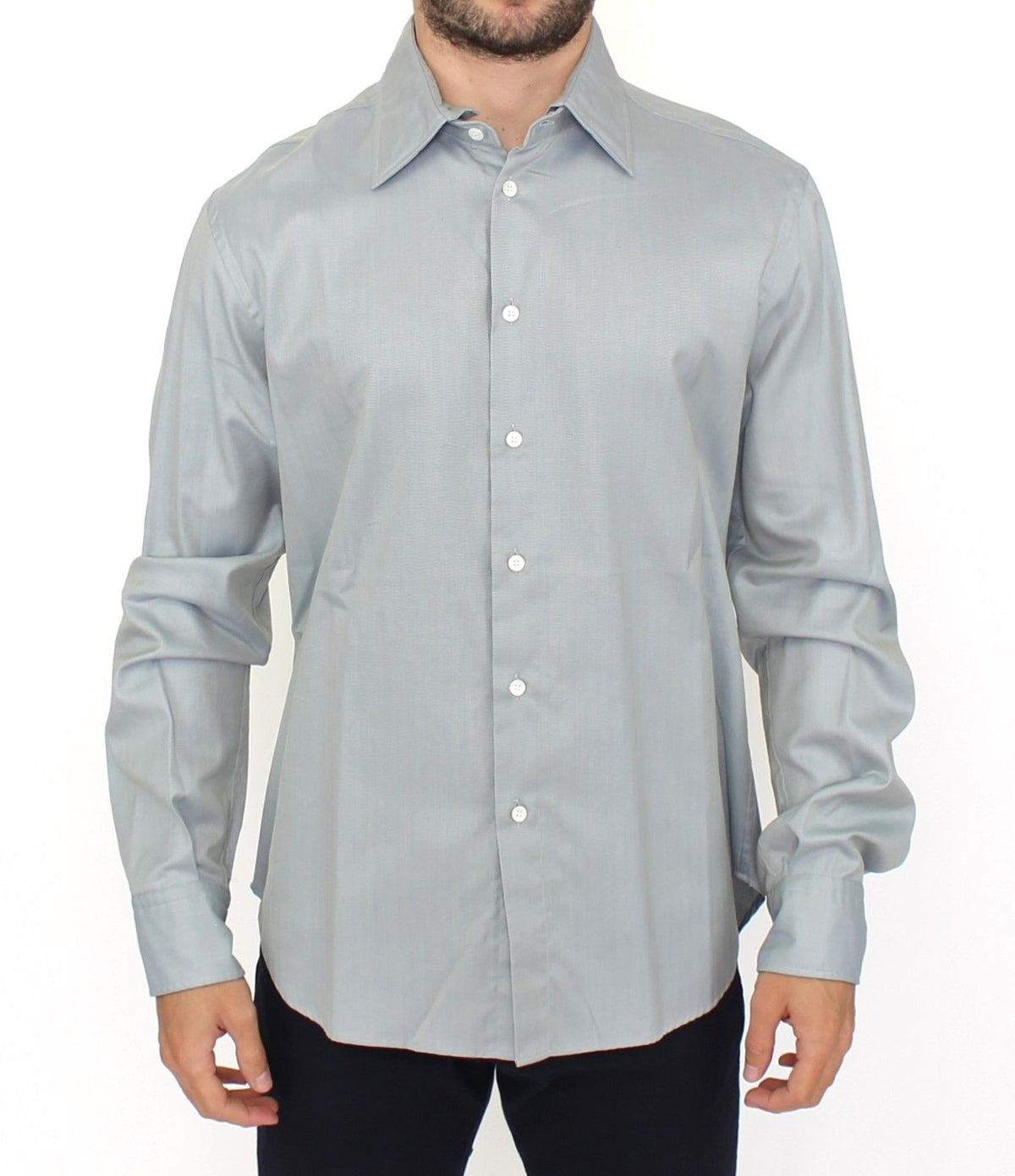 Gray Cotton Long Sleeve Casual Shirt Top - X excelência