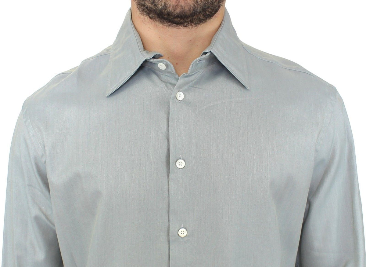 Gray Cotton Long Sleeve Casual Shirt Top - X excelência