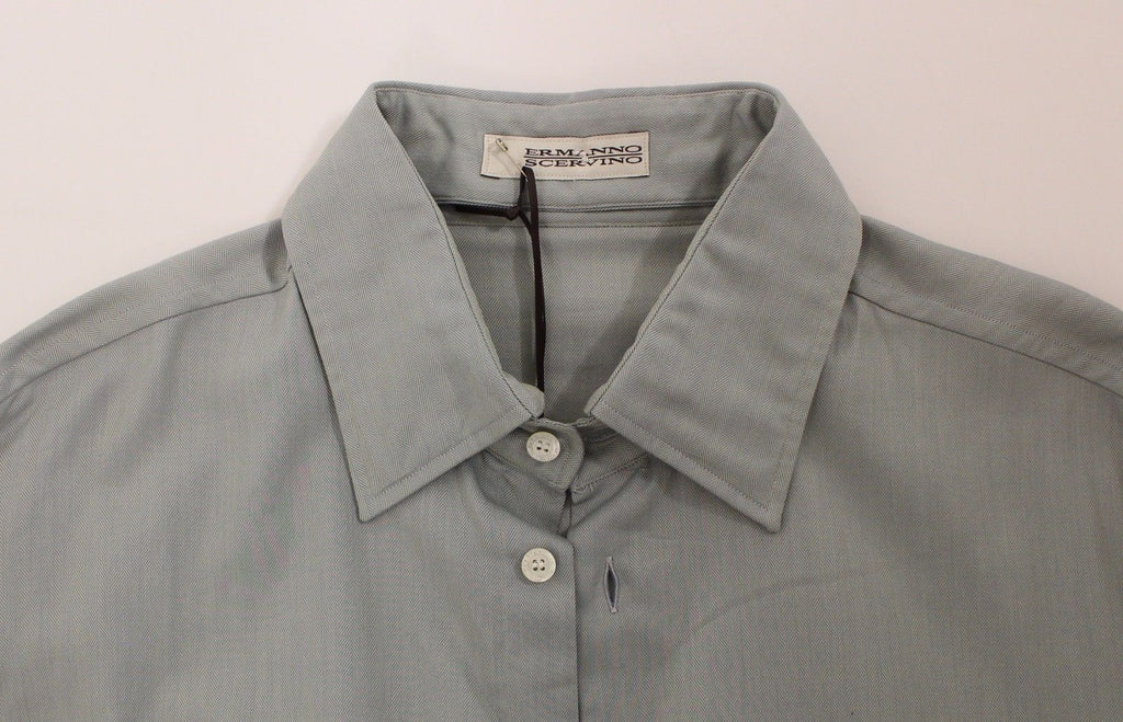Gray Cotton Long Sleeve Casual Shirt Top - X excelência