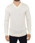 Off White Wool Blend V-neck Pullover Sweater - X excelência